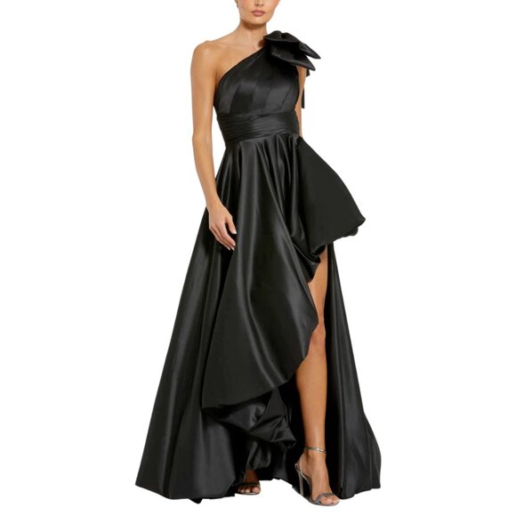 Mac Duggal 11800 Womens Size 14 Black Satin One Shoulder Bow Gown Maxi Dress - Picture 2 of 4
